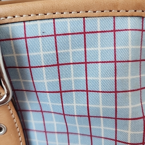 Coach Plaid Tote Bag in Tan and Blue Preppy COACH Hampton M2J-7579 Spring Purse - Picture 5 of 16